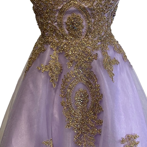 FIESTA FASHION Homecoming Purple Mesh Gold Sequin Prom Party Strapless Dress XL - Picture 8 of 16